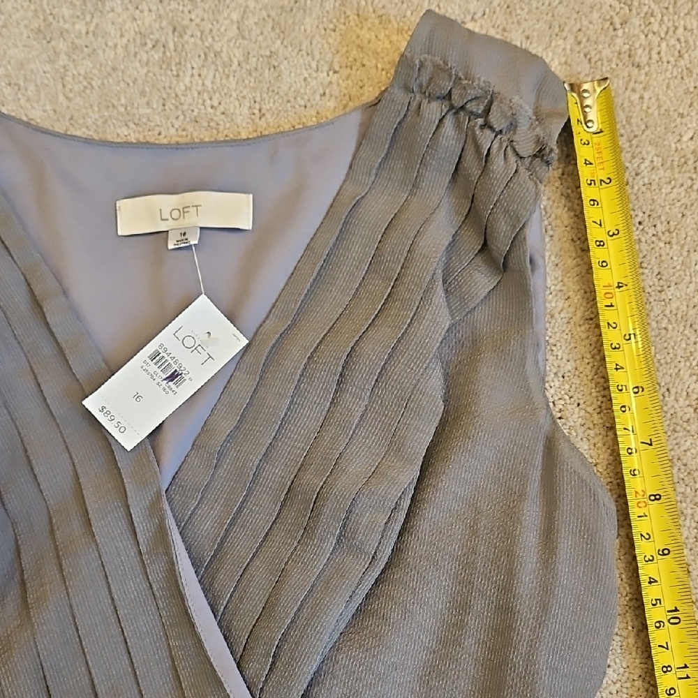 LOFT Silk Asymmetrical Gray Faux Wrap Dress with Belt - Picture 5 of 10